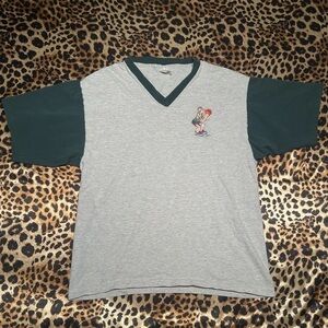 Vintage 90s Popeye Basketball Embroidered V-Neck Tee Shirt